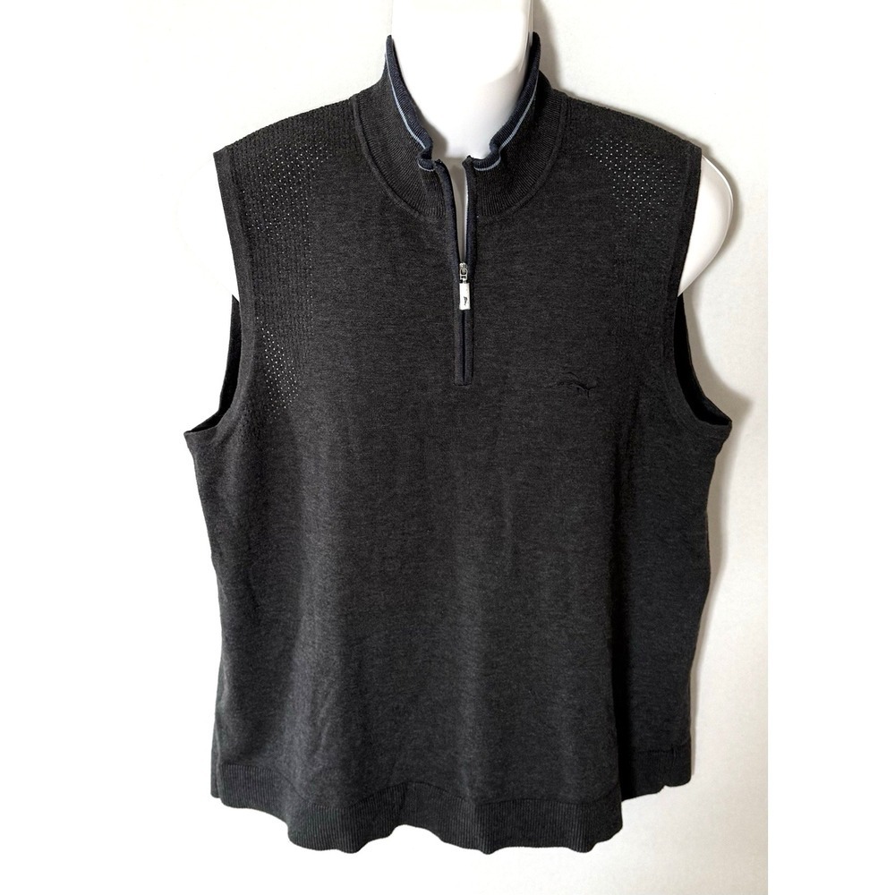 Tommy Bahama Vest Mens Size Large Gray Cotton Coolmax Classic Casual Active